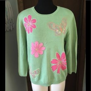 Alfred Dunner Butterfly Flower Sweater Size Small